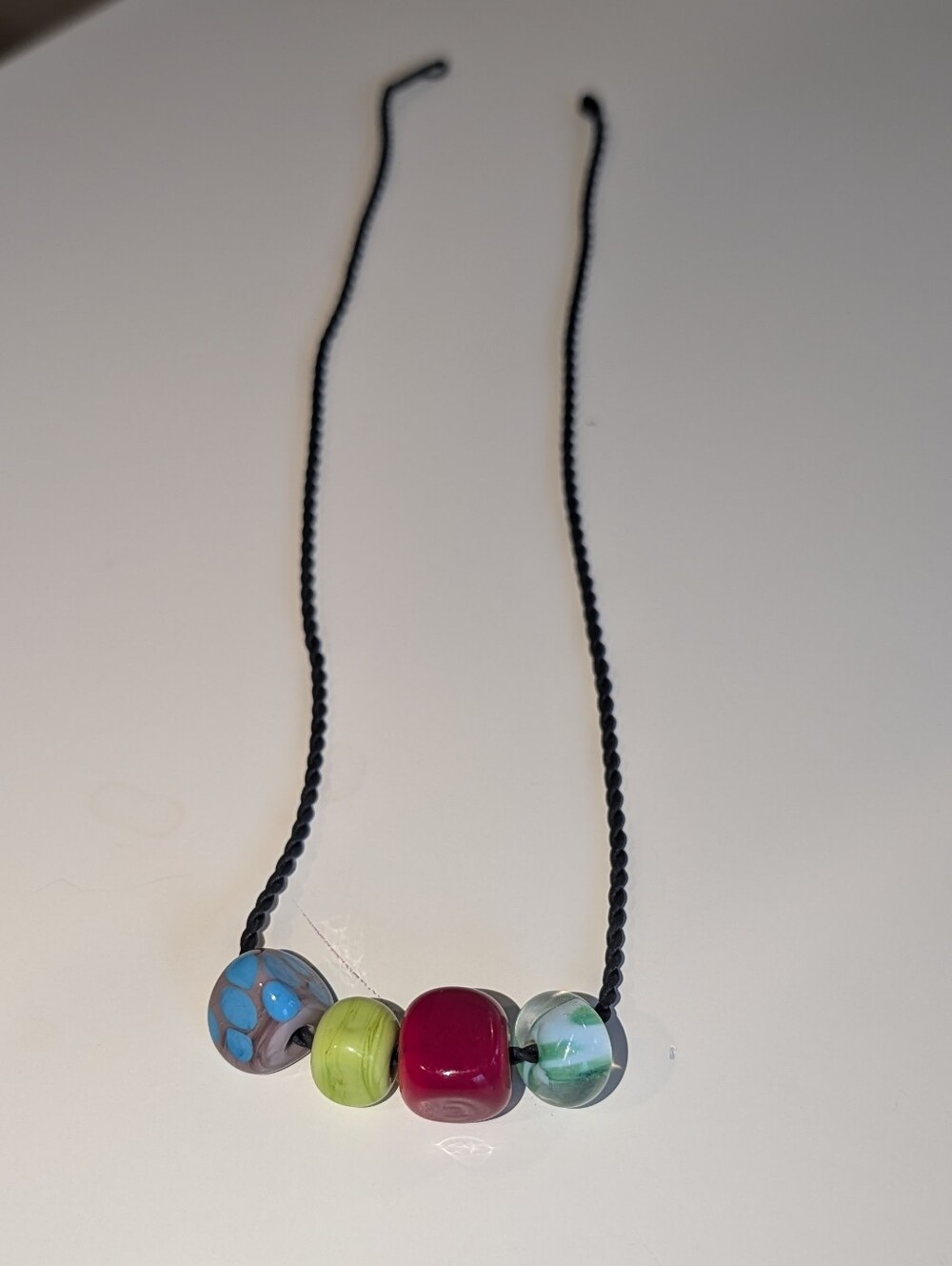 Handcrafted Multicolor Glass Bead Necklace - Pink, Green & Blue